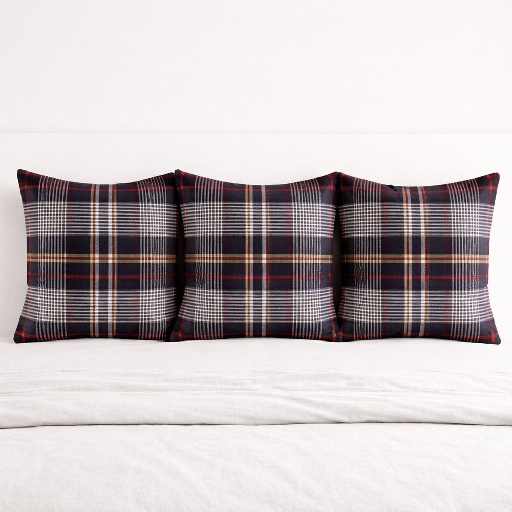 Pottery Barn Euro Sham Set of 3 Navy Red White Plaid 100% Cotton 26x26 Americana